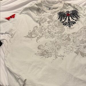 Men's Graphic T-Shirt - White with Black and Red Design